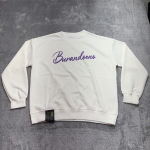 Burandoeno Sweatshirt Mens Size M White Purple Script Logo Excellent Streetwear
